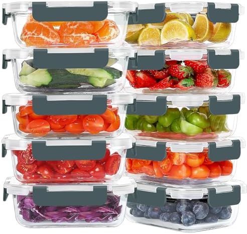 KOMUEE 10 Packs 22 oz Glass Meal Prep Containers, Gray