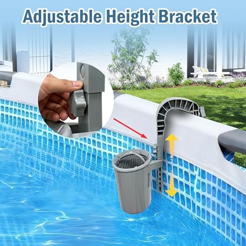 Above Ground Pool Skimmer, Wall Mount Surface Skimmer for Tubular & Inflatable Pools, Adjustable Brackets, Upgraded ABS Float-Resistant Lid, Pool Debris Filter