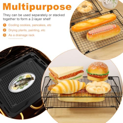 2 Pcs Cooling Racks for Cooking and Baking, 13.4x9.4inch Cookie Cooling Racks, Carbon Steel Wire Cooling Rack for Baking, Stackable Cooling Rack for Baking Cooking Cooling Roasting Making Jerky