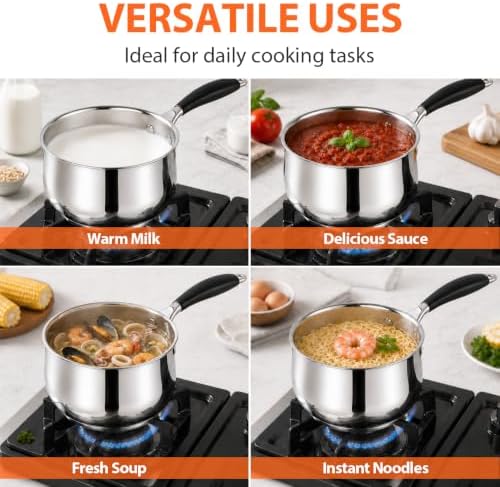 TeamFar Sauce Pan, 3 Quart Stainless Steel Saucepan with Lid