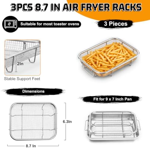 P&P CHEF 8.7 Inch Air Fryer Basket for Oven, Air Fryer Rack, 3 Pieces