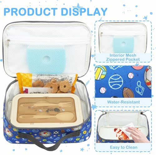 FlowFly Kids Lunch box Insulated Soft Bag Mini Cooler Back to School Thermal Meal Tote Kit for Girls, Boys,football