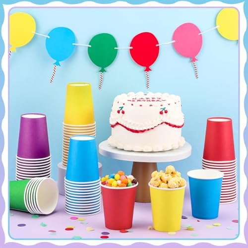 NatNarr 100 Pack Rainbow Paper Cups, 9oz Colored Cups