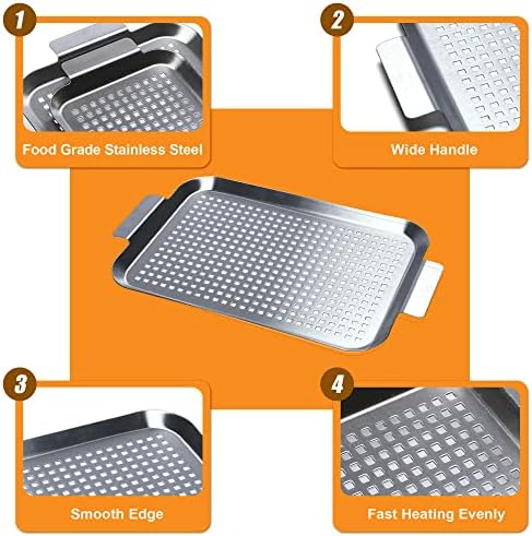 Grill Pan Set of 2, BBQ Grill Topper for Outdoor Grill, Middle