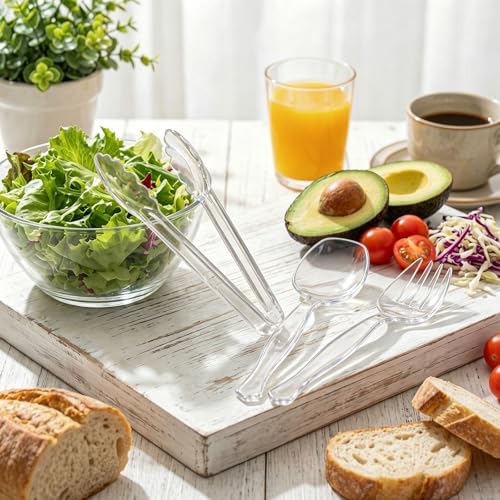 Mwellewm Plastic Serving Utensils Set Disposable Tongs Spoons for Buffet