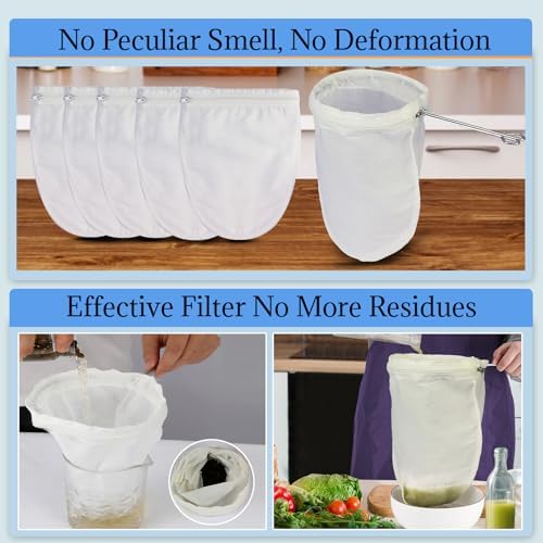 Fine Mesh Strainer, 6Pcs Cloth Strainer Bags with Steel Handle