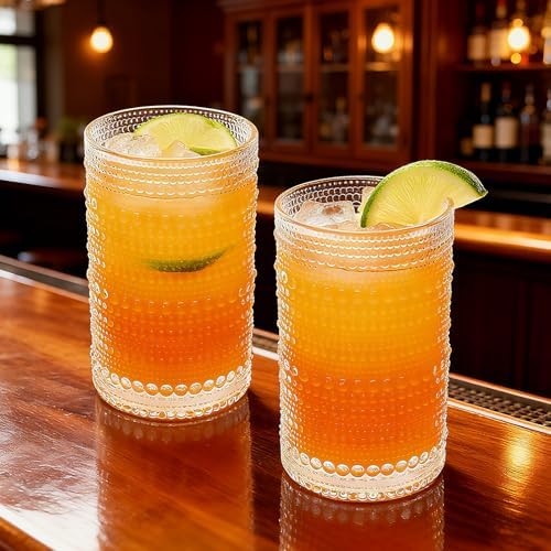 Mapoxy 12 Pack Hobnail Drinking Glasses, 12 Oz Highball Glasses