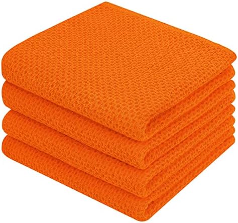 Homaxy 100% Cotton Waffle Weave Kitchen Dish Towels 4-Pack, Orange