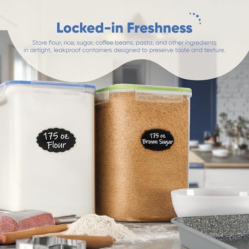Chef's Path Large Airtight Food Storage Containers with Lids, Pack of 2, 5.2L, 175Oz, Airtight Kitchen and Pantry Bulk Canisters for Flour, Sugar, Rice, and Baking Supplies - Transparent