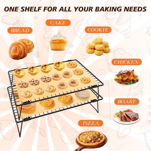 2-Tier Baking Cooling Rack with Legs, 13"x 9" w/50 Parchment Paper