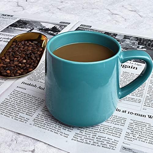 Bosmarlin Glossy Ceramic Coffee Mug Set of 2, Tea Cup for Office and Home, 18 oz, Suitable for Dishwasher and Microwave(Aquamarine, 2)