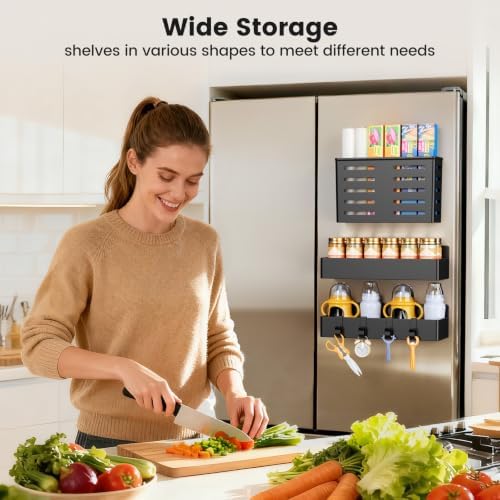Mystozer Magnetic Spice Rack for Refrigerator Black, 3 Pack