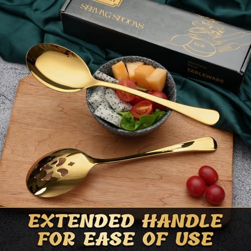 10-Inch 4 Piece Serving Spoon Set - 2 Large, 2 Slotted,Gold