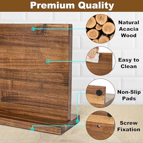 Magnetic Knife Holder,Double Sided Magnetic Knife Block for Kitchen Counter,Acacia Wood Strong Magnet Knife strip