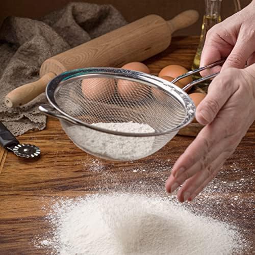 6.3" Fine Mesh Strainer with Stainless steel handle - Sieve Fine Mesh Stainless Steel - Ideal to Sift Flour, Icing Sugar, Fruits and Vegetables.