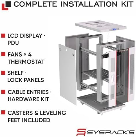 Sysracks 22U Server Rack Cabinet, 35" Deep, Glass Door, 19-Inch