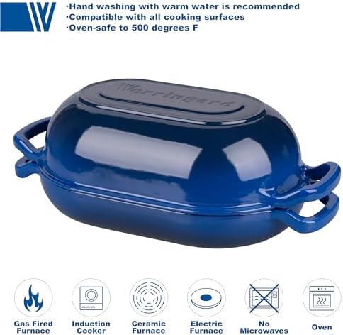 VORRINGARD Enameled Cast Iron Sourdough Bread Oven, Dutch Oven, Loaf Cast Iron Bread Pan for Homemade Bread Baking, Meatloaf Pan with Lid, 5QT, Blue