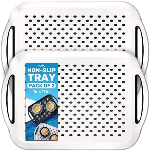 Food Trays for Eating on Couch - 2 Pack - Non Slip Dinner Trays for Eating Set of 2 Non Slip Serving Tray and Food Tray with Handles (White)