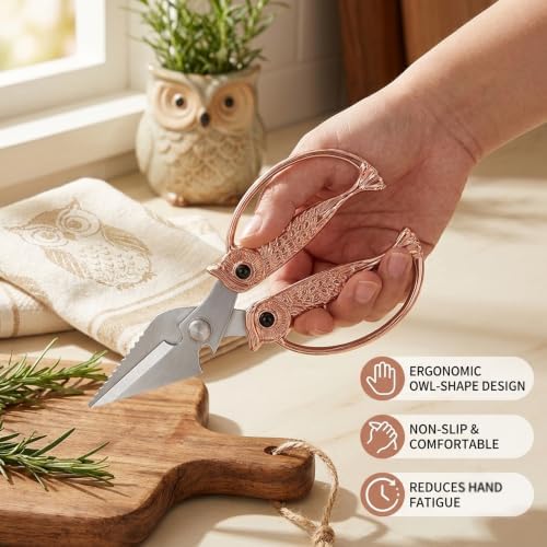 XSNBRD Kitchen Shears Heavy Duty, Rose Gold Stainless Owl Scissors Large