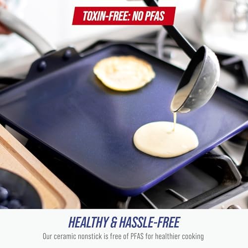 Blue Diamond 11" Diamond Infused Ceramic Nonstick Square Griddle Pan, Blue