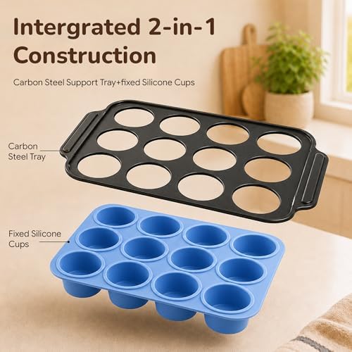 Silicone Muffin Pans for Baking, 12-Cup Muffin Tin with Metal Frame