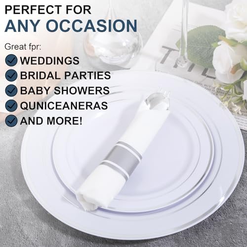 400PCS Pre Rolled Silver Plastic Silverware Sets for Dinners & Weddings