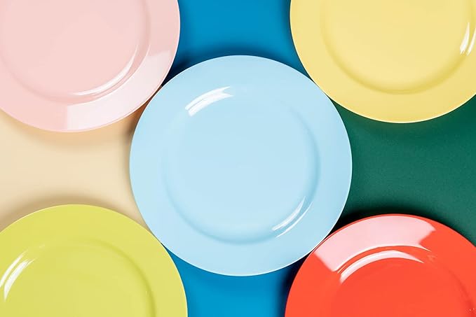 POSATE 60PCS Colorful Disposable Plastic Plates, Heavy Duty Plates for Wedding/Party, 30PCS Dinner Plates 10.25’’ and 30PCS Dessert/Salad Plates 7.5’’, Colorful Plates for Party Event