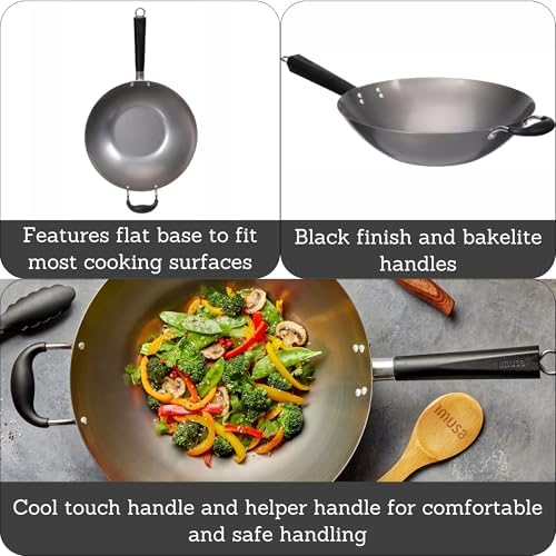 IMUSA USA Natural Wok with Triangle Handle 14-Inch, Silver