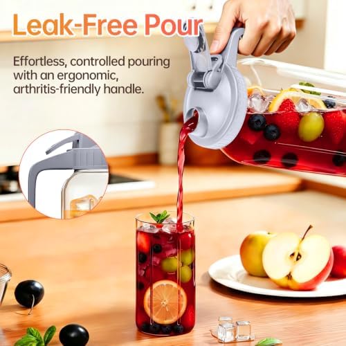 64oz Glass Pitcher with Lid & Spout – 2 Quart Mason Jars, Airtight & Leakproof Breastmilk Pitcher for Cold Brew Coffee, Sun Tea, Water, Juice – Wide Mouth, Fridge Safe