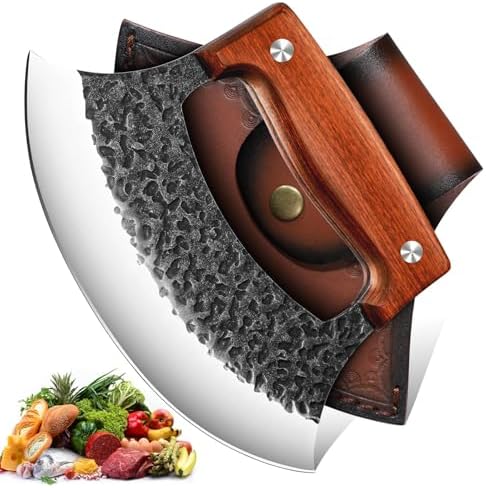TIVOLI Hand Forged Ulu Knife - Mezzaluna Rocker Knife - Pizza Cutter
