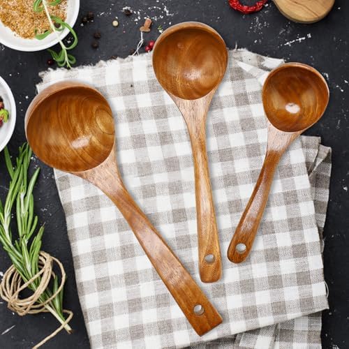 3Pcs Wooden Ladles Serving Spoon Non Toxic Soup Ladle Wood Cooking Spoons