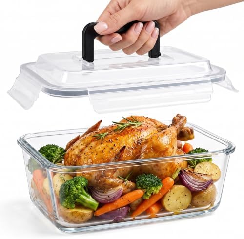 Razab 3000ml/ 102oz Airtight Glass Food Storage Container with Carry Handle