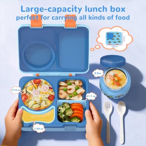 Kids Bento Box with Food Jar, Water Bottle, Lunch Bag, Vehicle