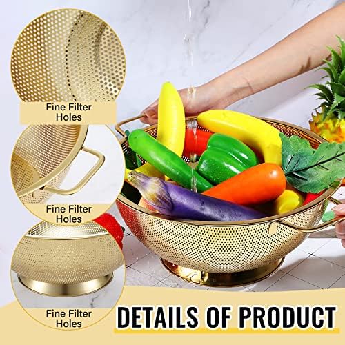 Norme 5 Quart Gold Colander and 3 Metal Fine Mesh Strainer Set
