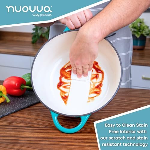 Cast Iron Dutch Oven with Lid - Non-Stick Ovenproof Enamelled Casserole Pot - Sturdy Dutch Oven Cookware - Blue, 7.3- Quart, 30cm- by Nuovva