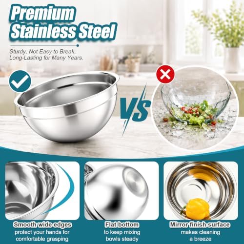 P&P CHEF Stainless Steel Mixing Bowls with Visible Airtight Lids, Blue
