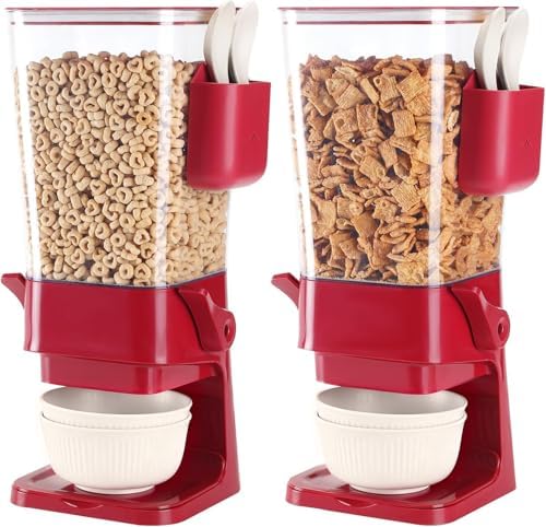 Osacoe Cereal Dispenser Countertop Red 2 Pack with Creal Bowls Spoons Cutlery Box, Cereal Containers Storage - Not Easy to Crush Food, Dry Food Dispenser For Pantry Candy Snack