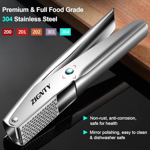 Garlic Press Stainless Steel, Professional Crusher No Peel Required