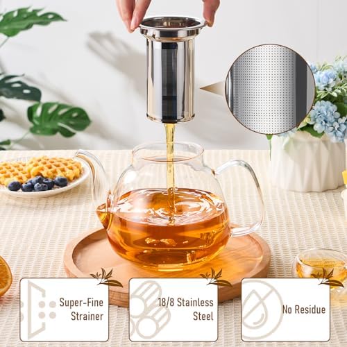 PARACITY Tea Pot with Infuser and Lid, 40 oz Stovetop Glass Kettle, Clear