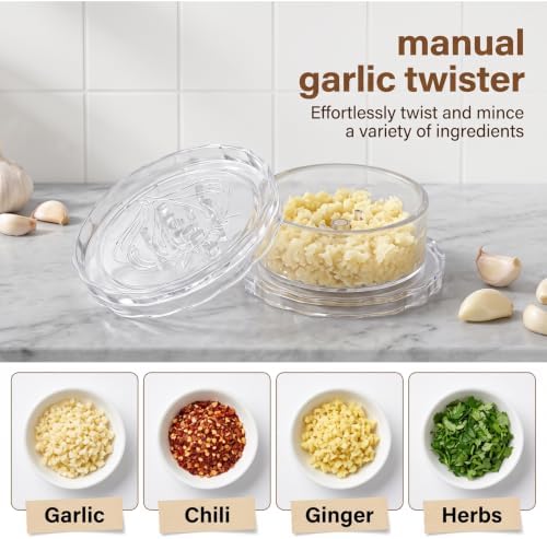 Garlic Mincer, 2 Pack Manual Garlic Twister and Crusher for Garlic, Ginger, Herbs, Easy-Clean (Clear-2pcs)