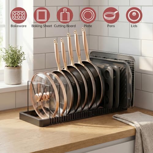 ORDORA Expandable Pot and Pan Organizer with 10 Adjustable Dividers