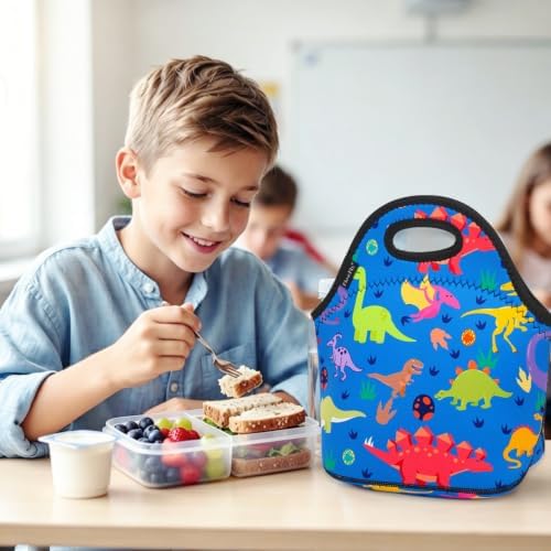 FlowFly Neoprene Kids Lunch box Insulated Soft Bag Mini Cooler Thermal Meal Tote Kit for Boys, Girls,Men,Women,School,Work, Office, Dinosaur