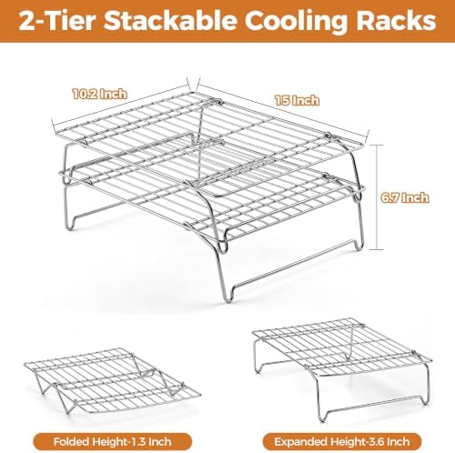 Homikit 2 Tiers Stainless Steel Cooling Rack Set, 10"x15" Baking Racks