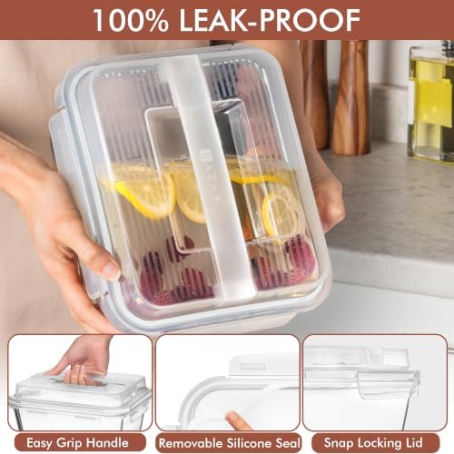 Razab 2700ml / 91Oz / 11.5 Cups Large Glass Food Storage Containers with Lids - Glass Meal Prep Containers for Roasting & Storing Leftover, Glass Lunch Container, Microwave & Oven Safe