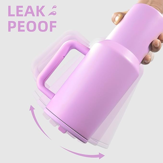 40 oz Insulated Tumbler with Handle,Flip Straw,Lid & Rubber Base Stainless Steel Water Bottle - Leak Proof Vacuum Insulated Mug BPA Free Reusable Travel Cup Gifts for Women/Men (Dark purple)