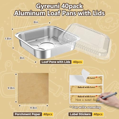Gyreuni 40 Pack 8x8 Disposable Aluminum Baking Pans with Lids Kit