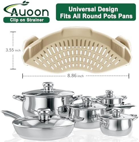 AUOON Pasta Strainer Clip on Silicone, Standard 8.86 x 3.55 in, MilkShake