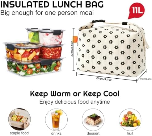 SUOXU Insulated Lunch Bag, Reusable Thermal Lunch Box Tote for Women & Men, Large Capacity Leakproof Cooler Bag for Work, Picnic Travel （Pattern 1）