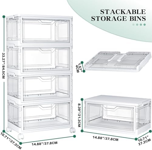 Kmiectse Clear Storage Bins with Lids - 4 Tier 23qt Plastic Stackable Bins