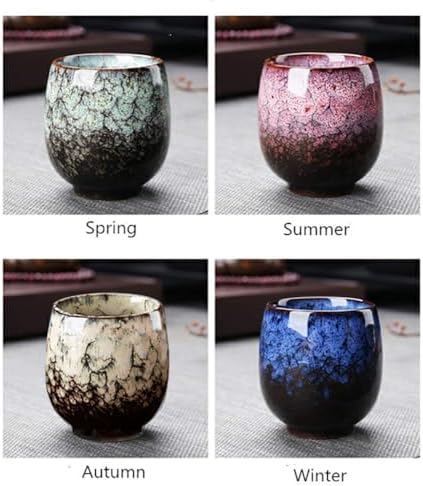 Jianzhan Ceramic Teacup, Kung Fu Tea Set, Coffee cup，Yerba Mate Set Ceramic Mate CupSet of 4 (4 colors)